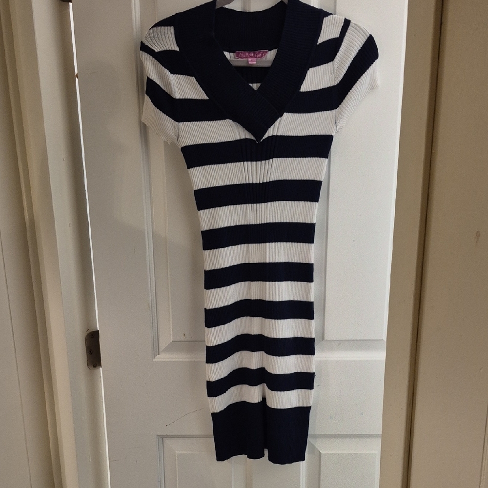 Striped Navy and White Knit Dress Size L